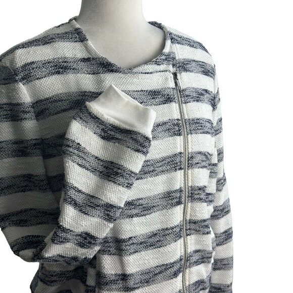 Sanctuary Asymmetric Zip Front Blue and White Striped Cropped Jacket Women's Lg - Picture 3 of 11